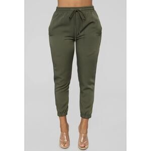 Fashion Nova Stassie Jogger Pants Olive Green Size S NWT